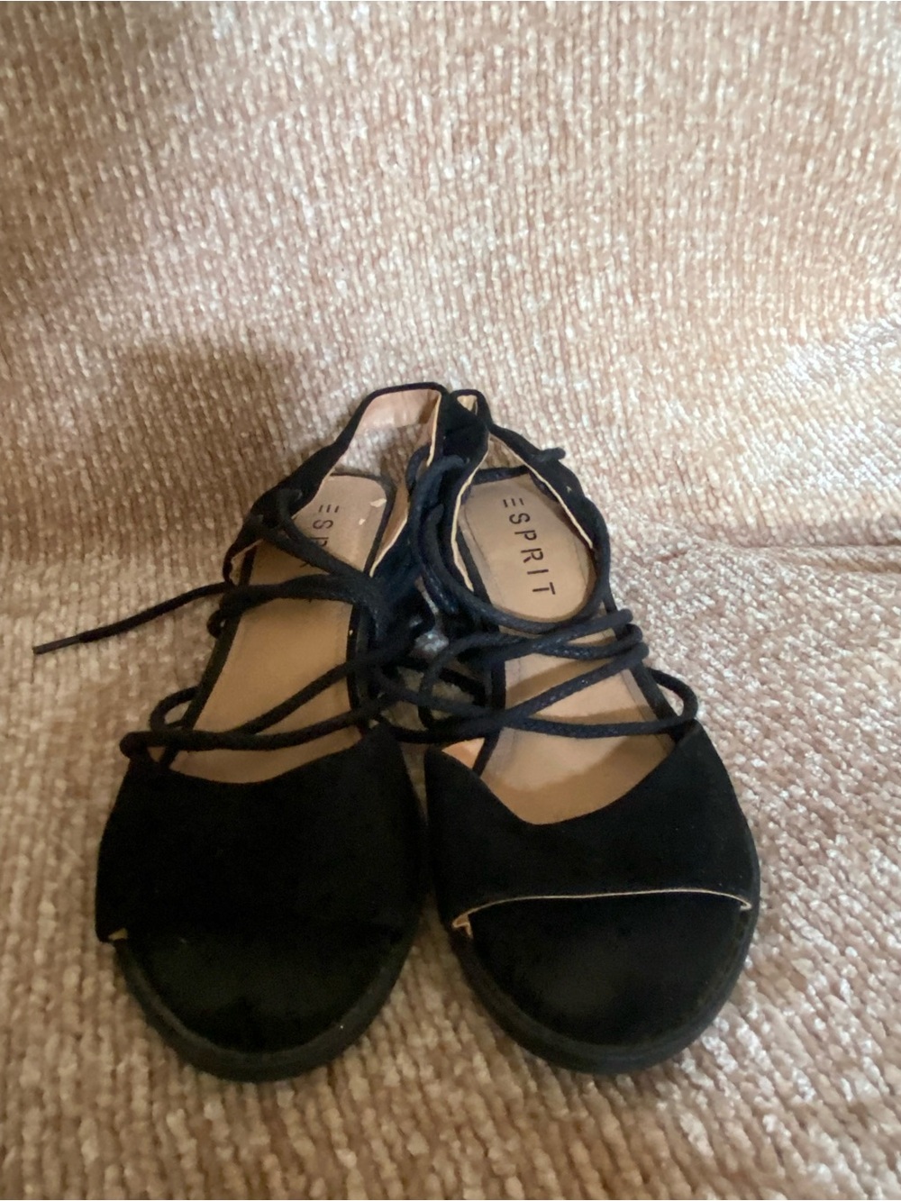 Esprit Black Suede Lace-Up Open-Toe Heels
